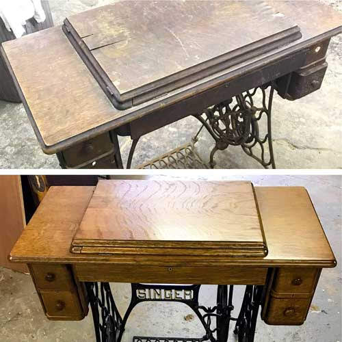 before and after of Singer table